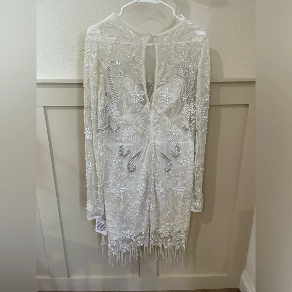 NWT ASOS Edition White Beaded Mesh Fringe Mini Dress Plus Bridal Wedding - Picture 12 of 15